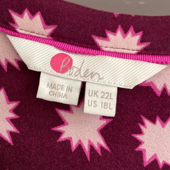 Boden Women's Size US 18L (Tall) Wine Red/Pink Printed Ruffle Dress - Picture 2 of 7